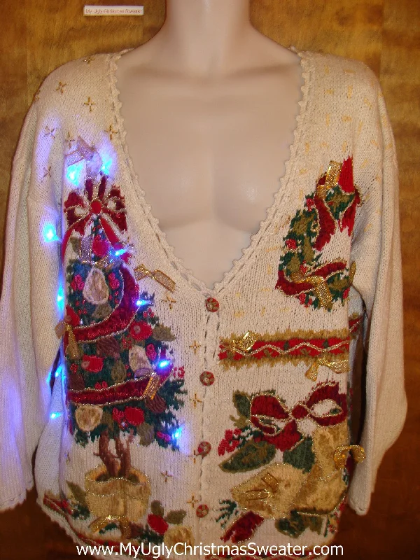 Christmas Dreamy Snowfall Horrible 80s Tree Light Up Ugly Xmas Sweater