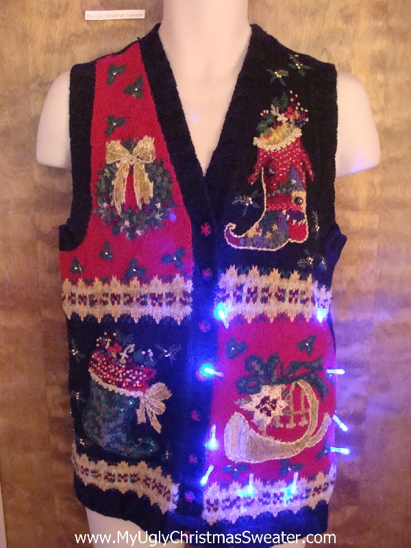 Christmas Family Traditions Horrible Ornate Stockings Light Up Ugly Xmas Sweater Vest