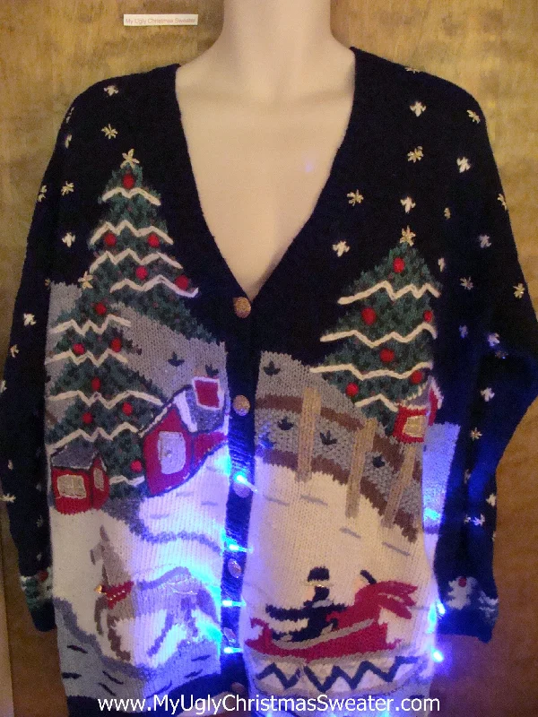 Christmas Night Horse and Buggy 80s Light Up Ugly Xmas Sweater