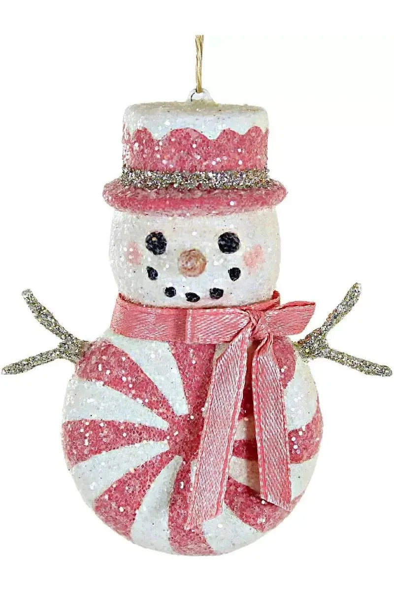 Christmas Twinkling Festive Lights Hot Pink Peppermint Snowman Ornament