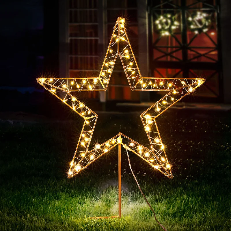 Christmas Glittery Star Decor 100 LED Christmas Lights Fairy Light Ground Star Garden Decoration