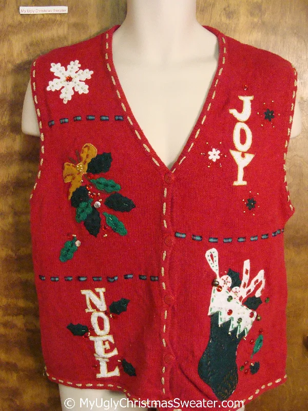 Christmas Midnight Fun JOY NOEL Red Ugly Christmas Sweater Vest