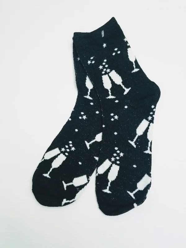 Christmas Storytelling Around Fire Champagne Toast Crew Socks