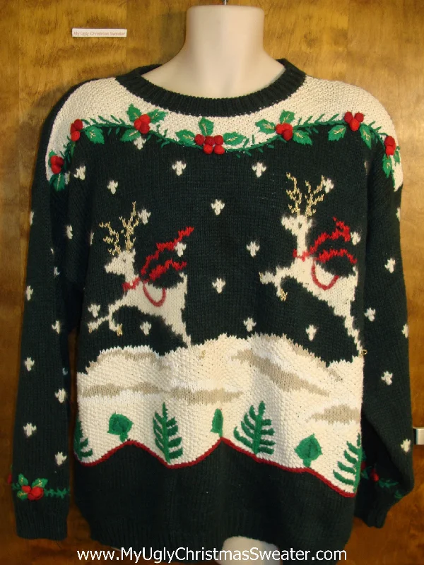 Christmas Winter Scenery Leaping Reindeer 2sidedUgly Christmas Sweater