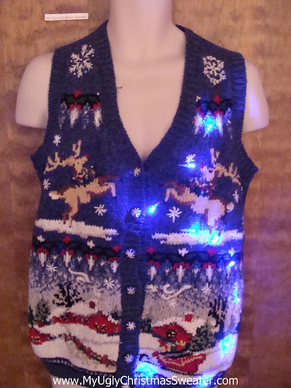 Christmas Magic Leaping Reindeer Light Up Ugly Xmas Sweater Vest