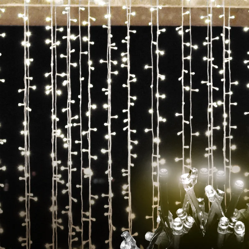 Christmas Snow Globe Decorations 3M x 3M 300 LED Bulbs Curtain Fairy Lights Indoor Outdoor Xmas Garden Party Decor - Cool White