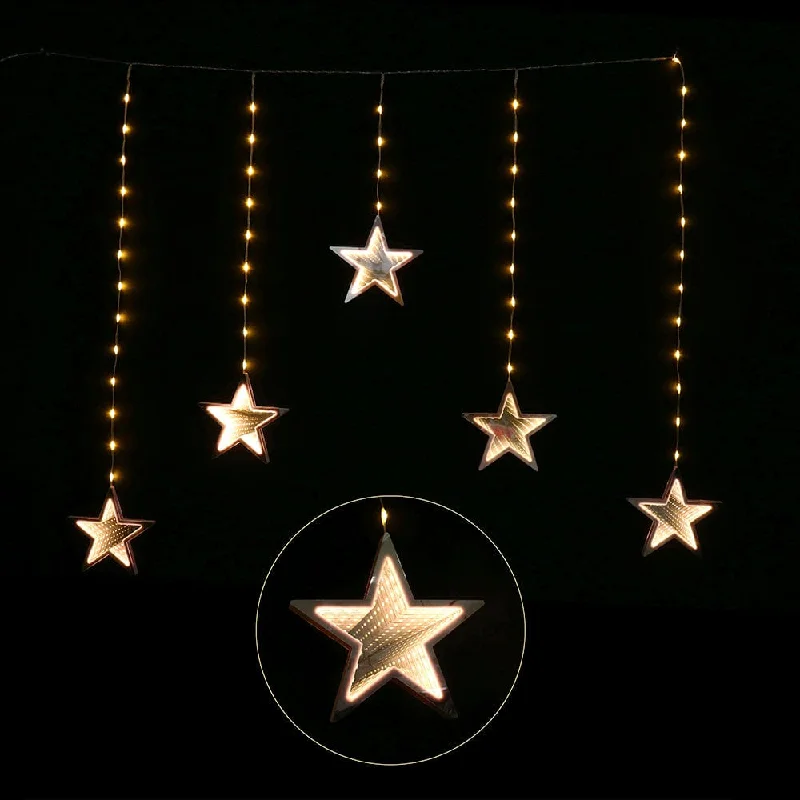 Christmas Snow Globe Decorations LED Infinity Stars Curtain Lights Warm White