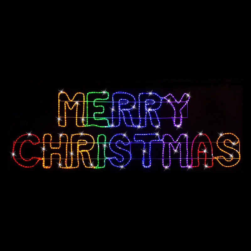Christmas Storytelling Around Fire LED Merry Christmas Banner Ropelight Rainbow 270cm