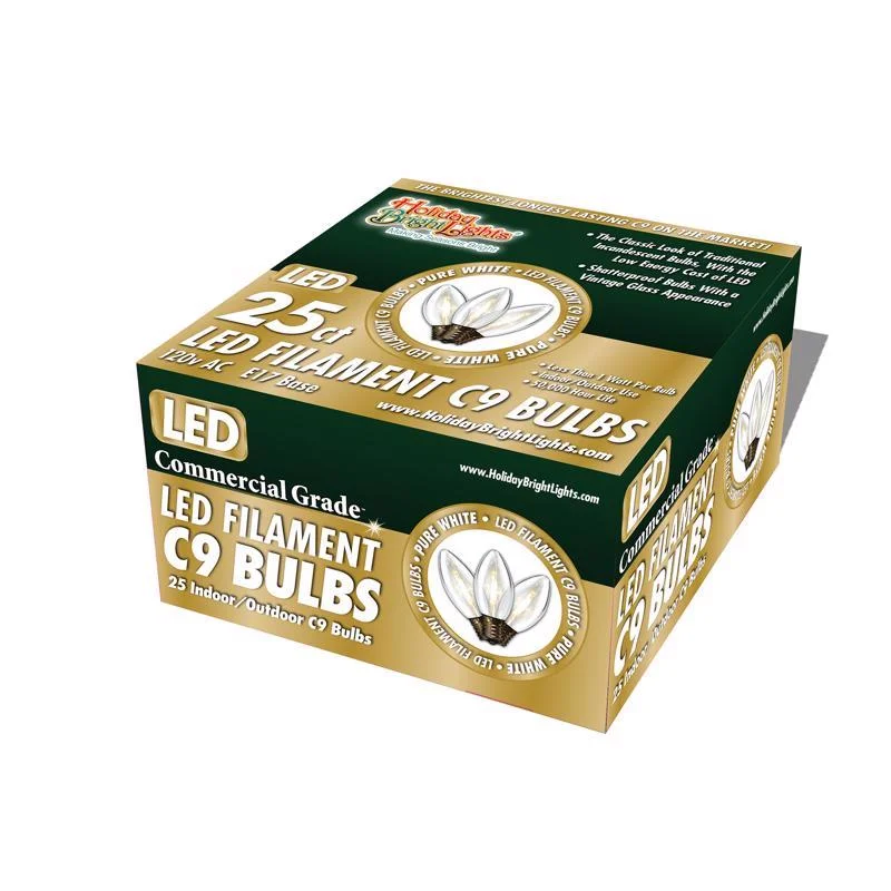 Christmas Presents Holiday Bright Lights LED C9 Pure White 25 ct Replacement Christmas Light Bulbs