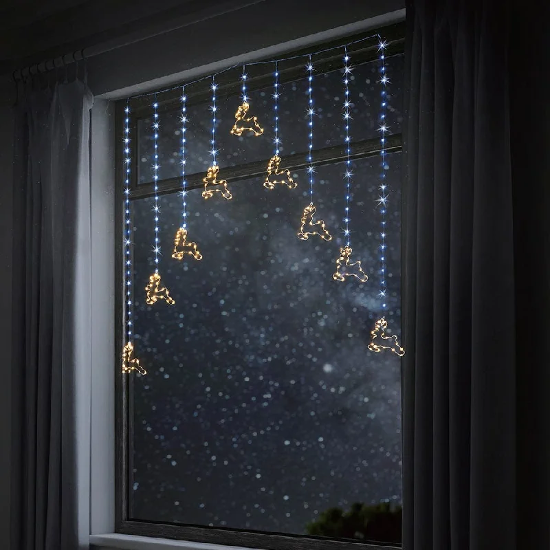 Christmas Holly Jolly Moments LED Wire Reindeer Curtain Cool Strands/Warm Reindeers