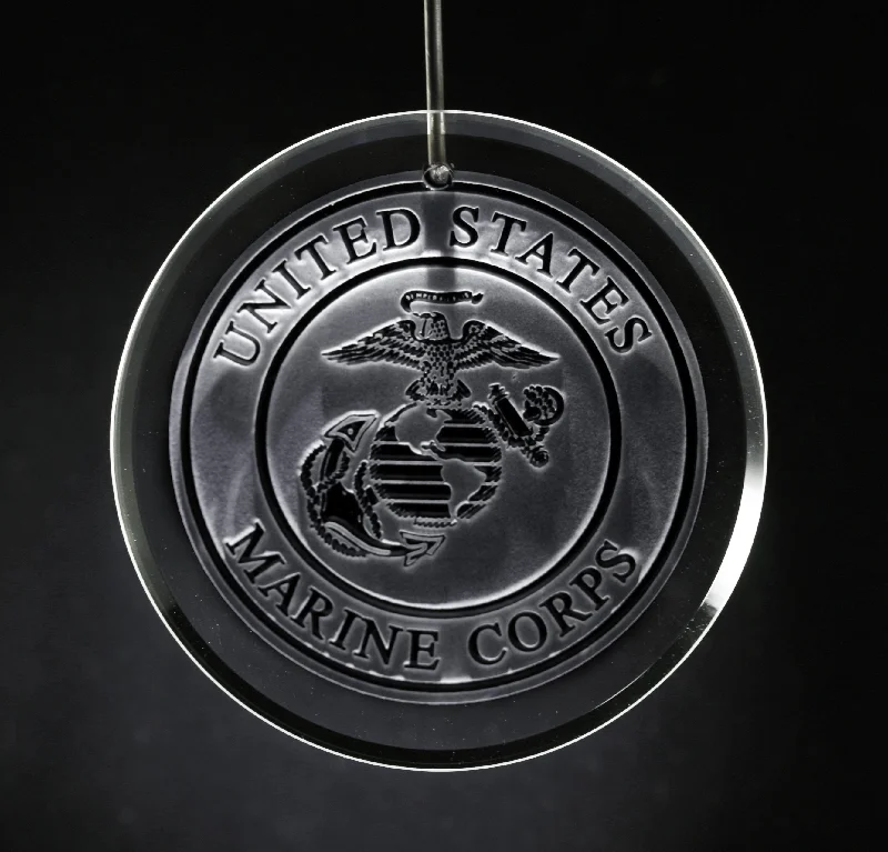 Christmas Crackling Wood Fire Marines Engraved Glass Ornament