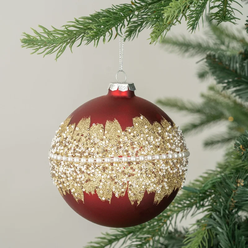 Christmas Day Matte Red Ball Ornament with Studded Diameter