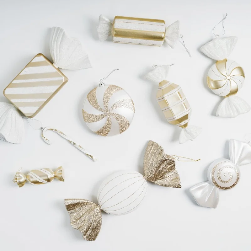 Christmas Songs Matte White & Bright Champagne Candy Ornament Set
