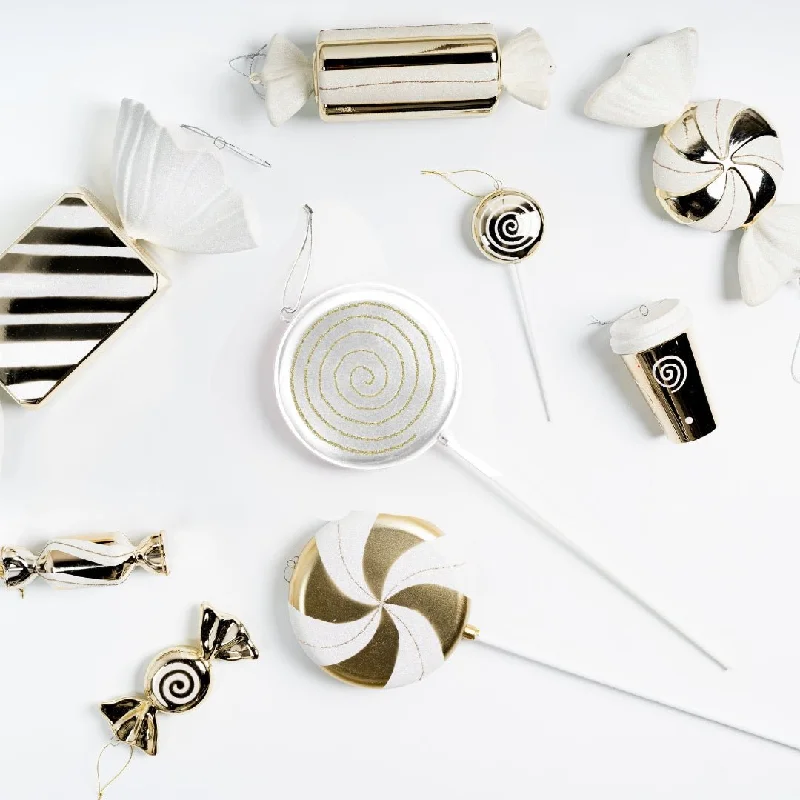 Christmas Celebration Matte White & Shiny Champagne Candy Ornament Set