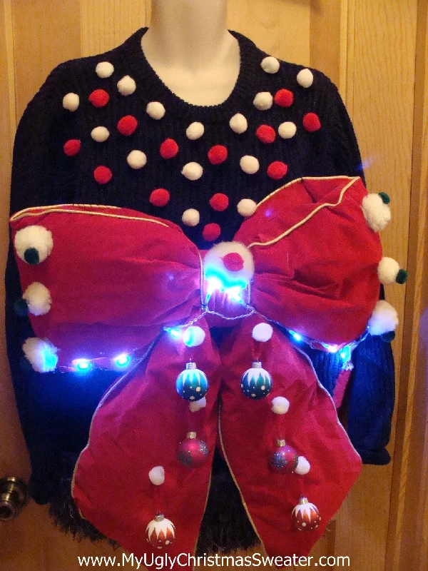 Mens Christmas Sweater with Bow and Lights