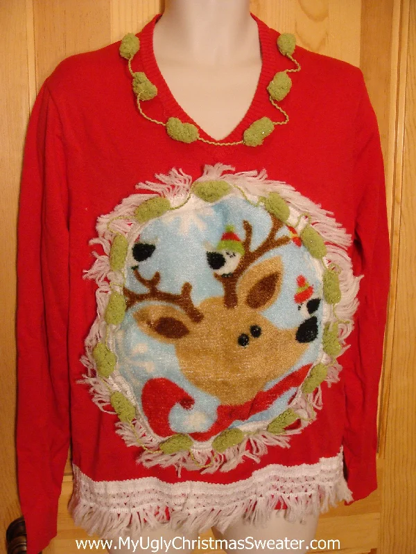 Mens Christmas Sweater with Fluffy Reindeer