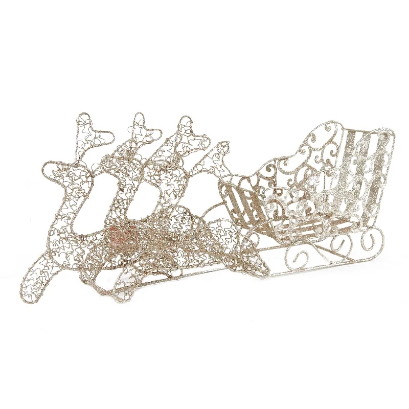 Christmas Star Christmas Metal Reindeer With Sleigh- 42x9.5x14.5cm