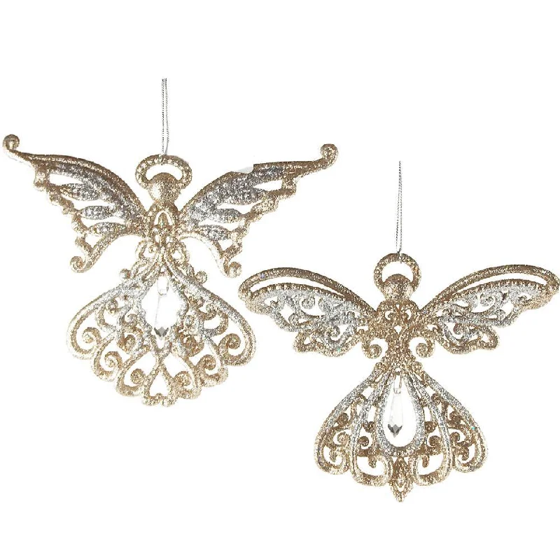 Christmas Wreath Acrylic Angel Wings Christmas Ornaments, Gold/Silver, 4-Inch, 2-Piece Christmas Wreath Acrylic Angel Wings Christmas Ornaments, Gold/Silver, 4-Inch, 2-Piece
