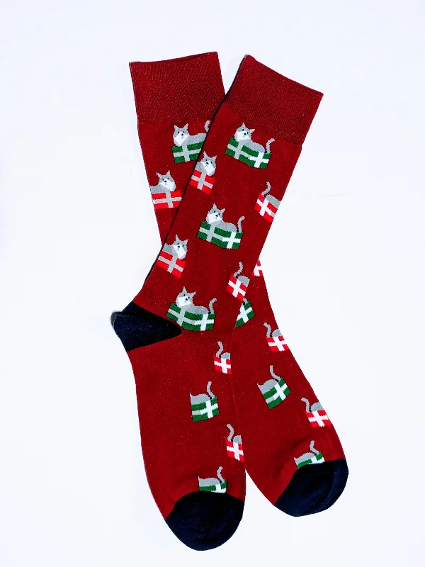 Christmas Family Traditions Cat Wrapped Box Crew Socks