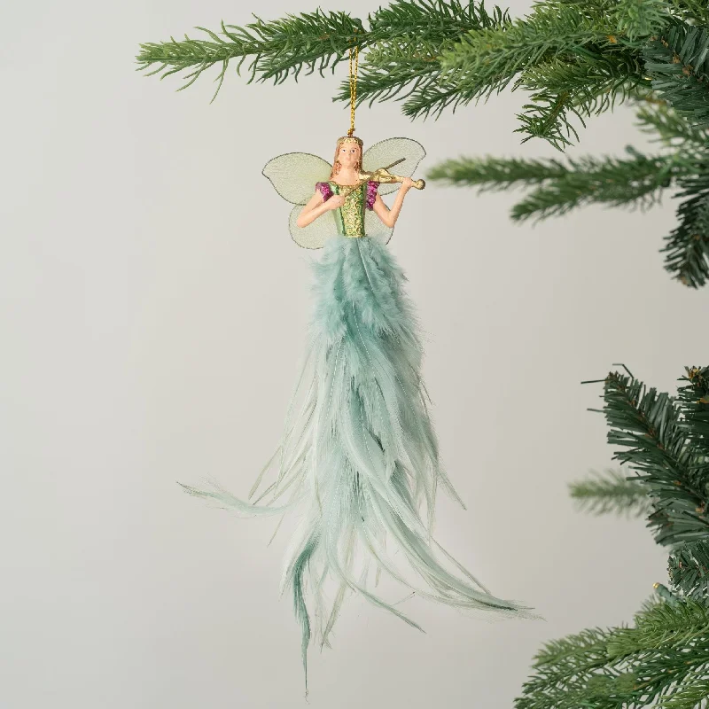 Christmas Caroling Mint Feather Skirt Fairy Ornament