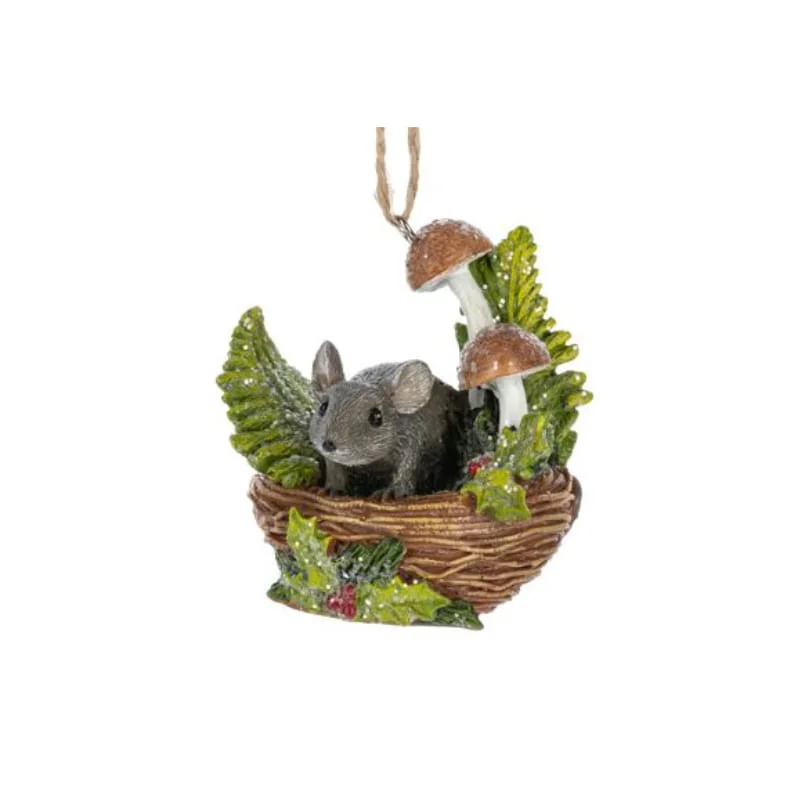 Christmas Festive Wonderland Mouse in Nest Ornament