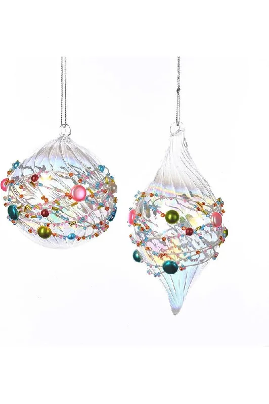 Christmas Spirit Multicolored Beaded Glass Ornaments (Asst 2)