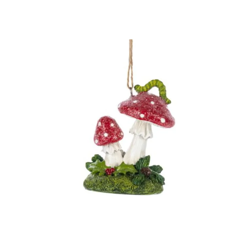Christmas Cozy Indoor Fireplace Mushroom with Caterpillar Ornament