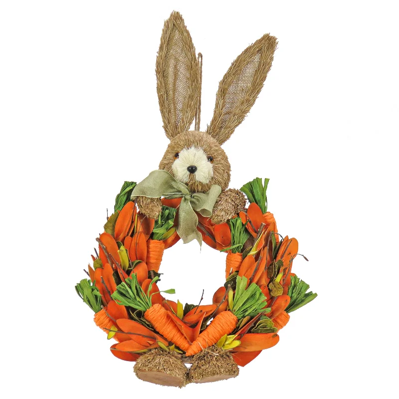 Christmas Lights Artificial Hanging Wreath, Foam Base, Decorated with Carrots, Orange Petals, Bunny Head and Feet, Includes Hanging Loop, Easter Collection, 20 Inches Christmas Lights Artificial Hanging Wreath, Foam Base, Decorated with Carrots, Orange Petals, Bunny Head and Feet, Includes Hanging Loop, Easter Collection, 20 Inches