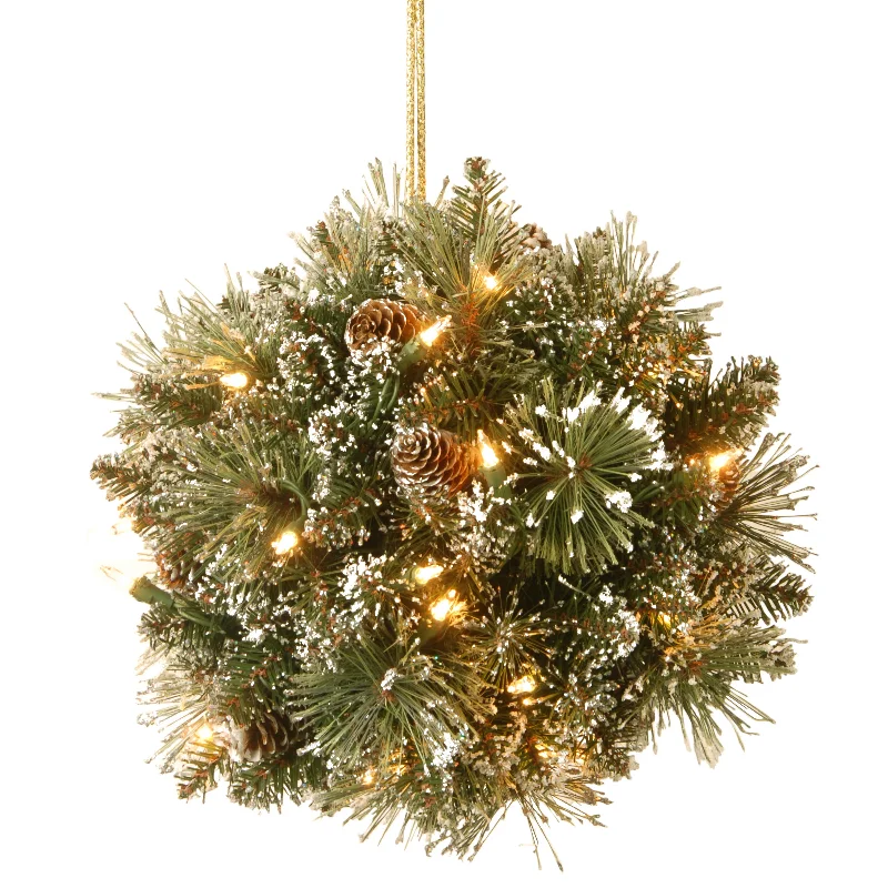 Christmas Family Time 12 in. Pre-Lit Glittery Bristle Pine Kissing Ball with Warm White LED Lights Christmas Family Time 12 in. Pre-Lit Glittery Bristle Pine Kissing Ball with Warm White LED Lights