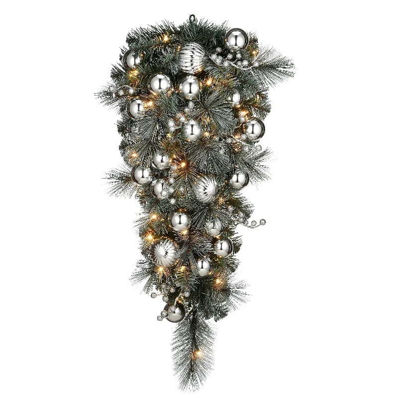 Holiday Fun 36 in. Pre-Lit Frosted Silver Pine Teardrop with LED Lights