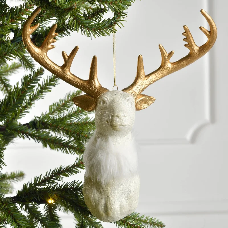 Christmas Gift Wrapping Fun Noel Gold Glitter Deer Head Ornament