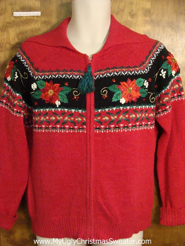 Christmas Sparkly Fairy Lights Nordic Inspired Poinsettia Themed Ugly Christmas Jumper Christmas Sparkly Fairy Lights Nordic Inspired Poinsettia Themed Ugly Christmas Jumper