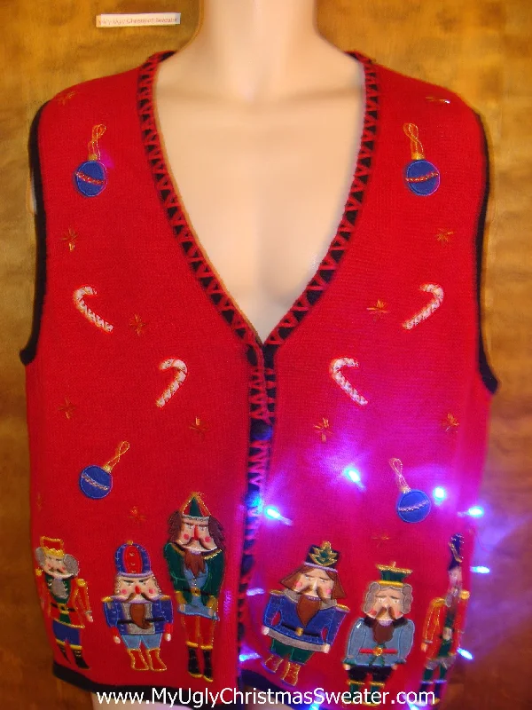 Christmas Glittering Snowy Roofs Nutcracker Lineup Light Up Ugly Xmas Sweater Vest