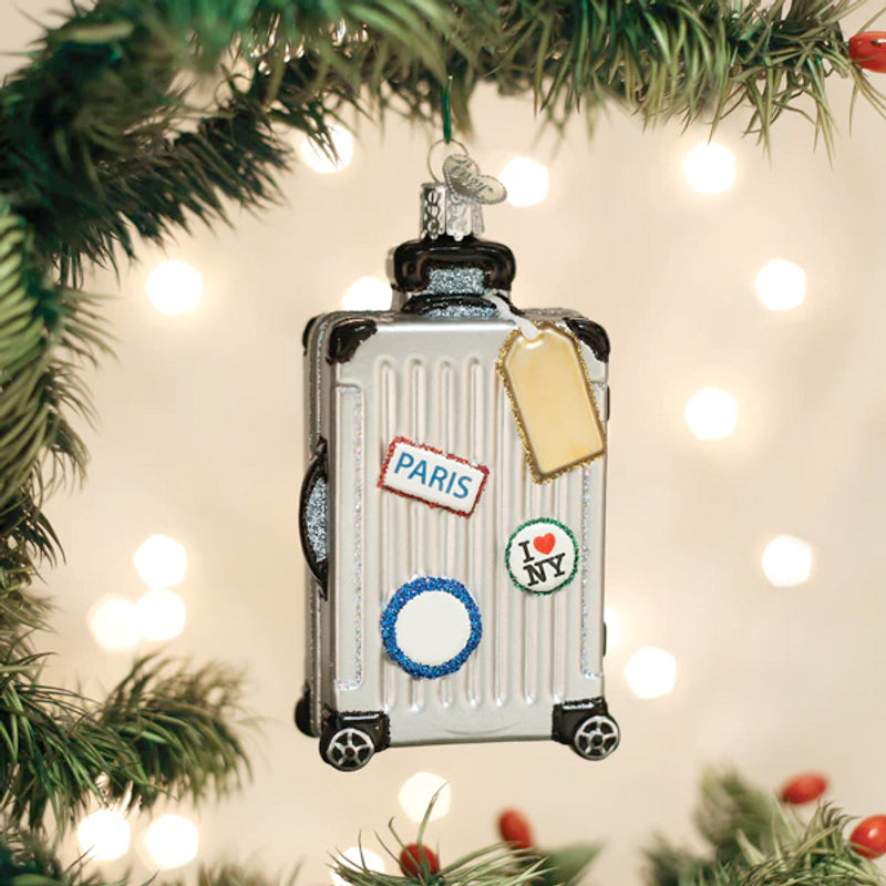 Christmas Party Old World Christmas - Ornament - Rolling Suitcase Silver