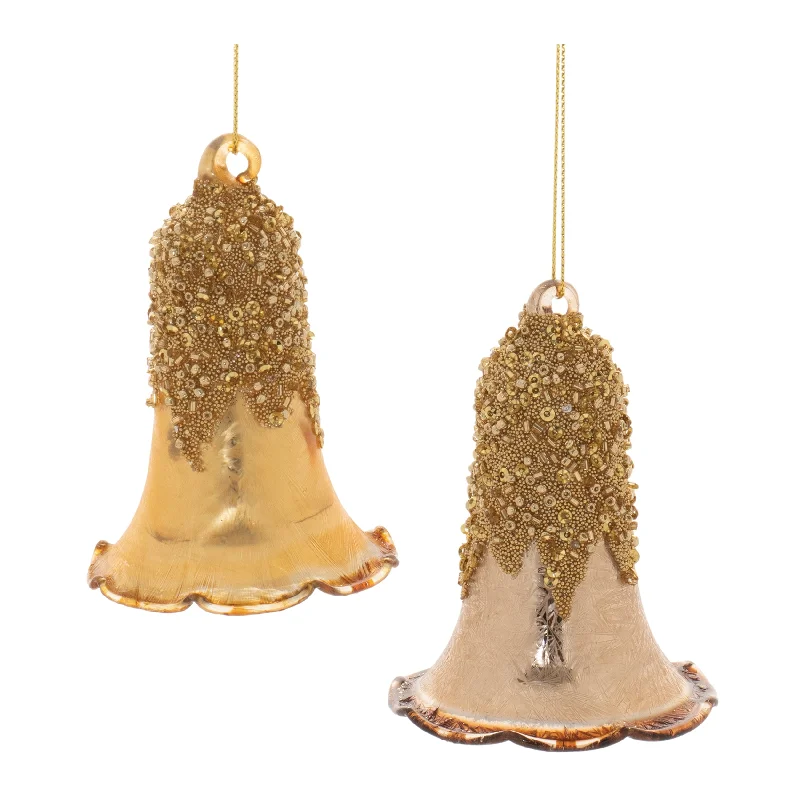 Christmas Classic Fireplace Setting Ornament - Beaded Bell - Glass.