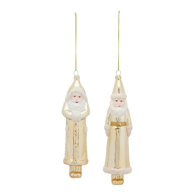 Christmas Frosted Christmas Trees Ornament - Gold and White Glass Santa 8.75in H