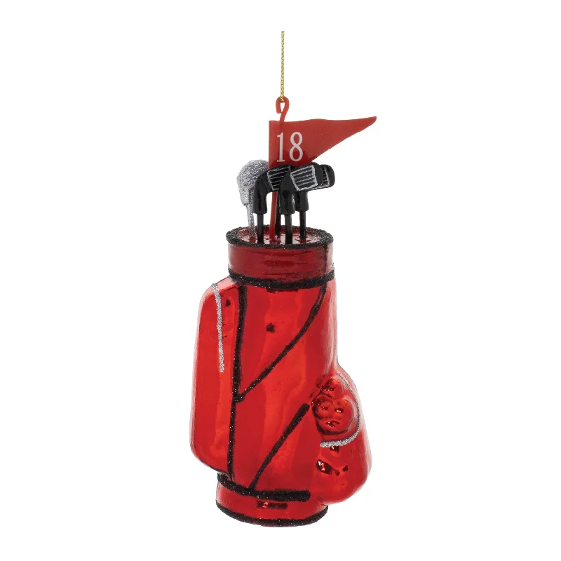 Christmas Festive Santa Hats Ornament - Golf Bag With Clubs - Glass