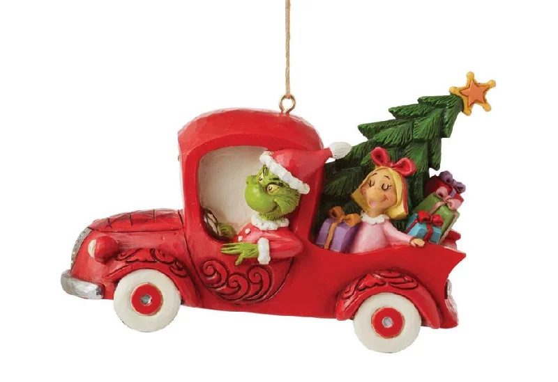 Christmas Warming Cocoa Sips Ornament - Grinch in Red Truck