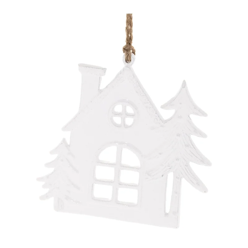 Christmas Cheerful Holiday Atmosphere Ornament - House 4.5in high - White