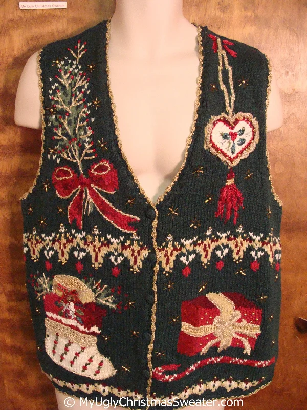 Christmas Dreamy Snowfall Ornate 80s Cheap Christmas Sweater Vest