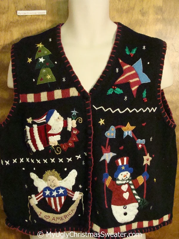 Christmas Starry Outdoor Lights Patriotic Christmas Sweater Vest with Angel and Santa Christmas Starry Outdoor Lights Patriotic Christmas Sweater Vest with Angel and Santa