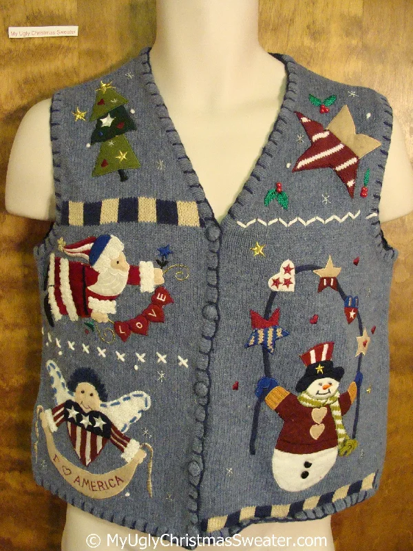 Christmas Bells Patriotic Red White and Blue Christmas Sweater Vest