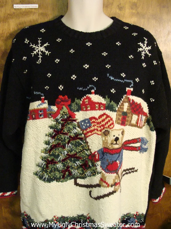 Christmas Traditional Holiday Feasts Patriotic Skiing Bear Ugly Christmas Sweater