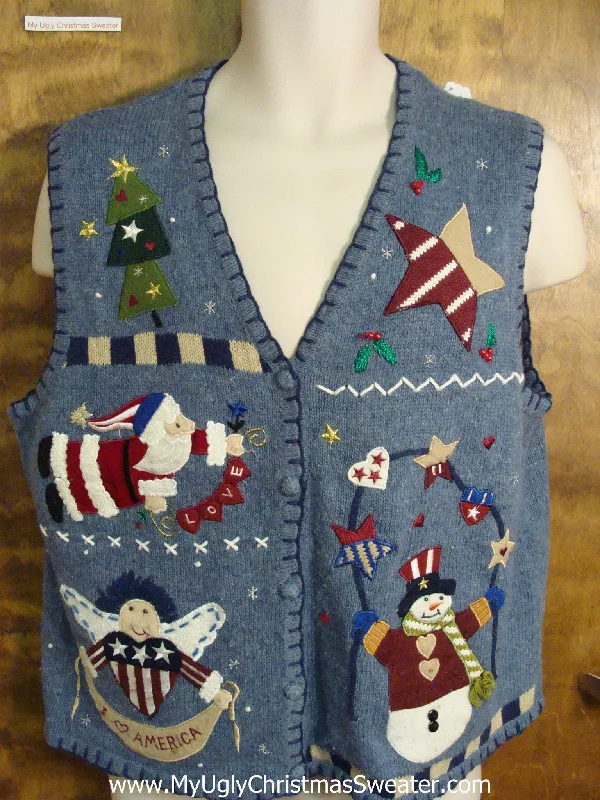 Christmas Twinkling Festive Lights Patriotic Ugly Christmas Sweater