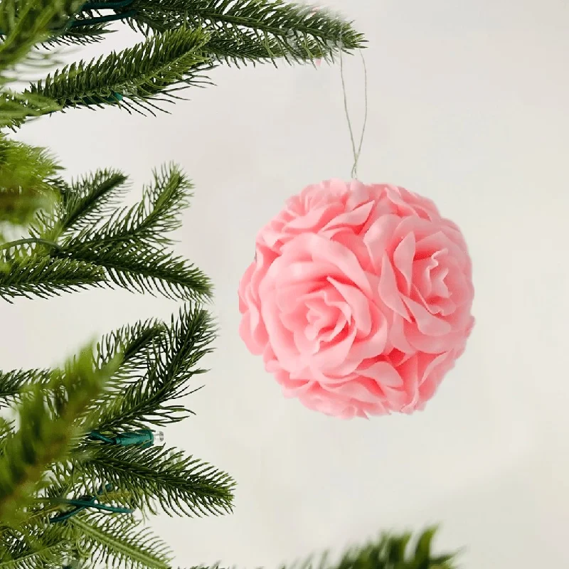 Christmas Tree Peach Rose Flower Ornament