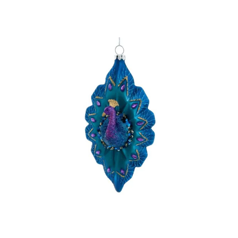 Christmas Festive Night Lights Peacock Glass Ornament