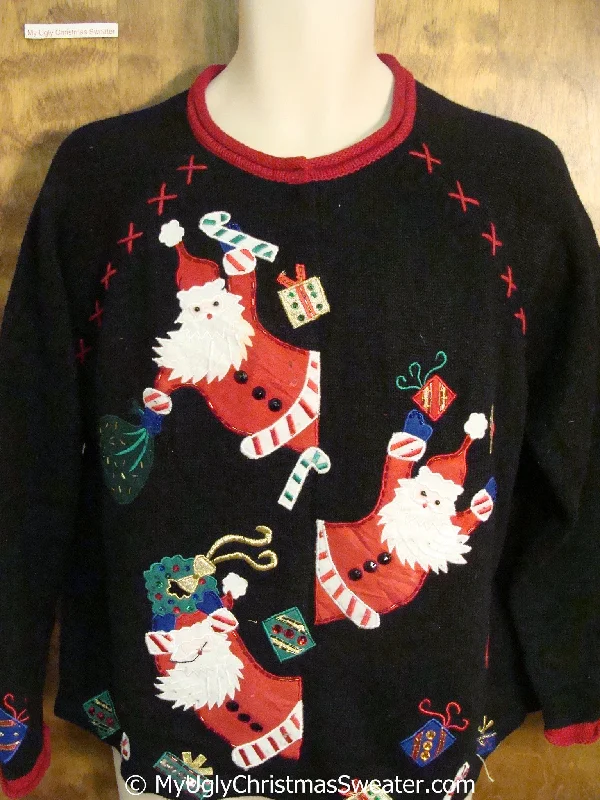 Christmas Spirit Peaking Santa Trio Ugly Christmas Sweater