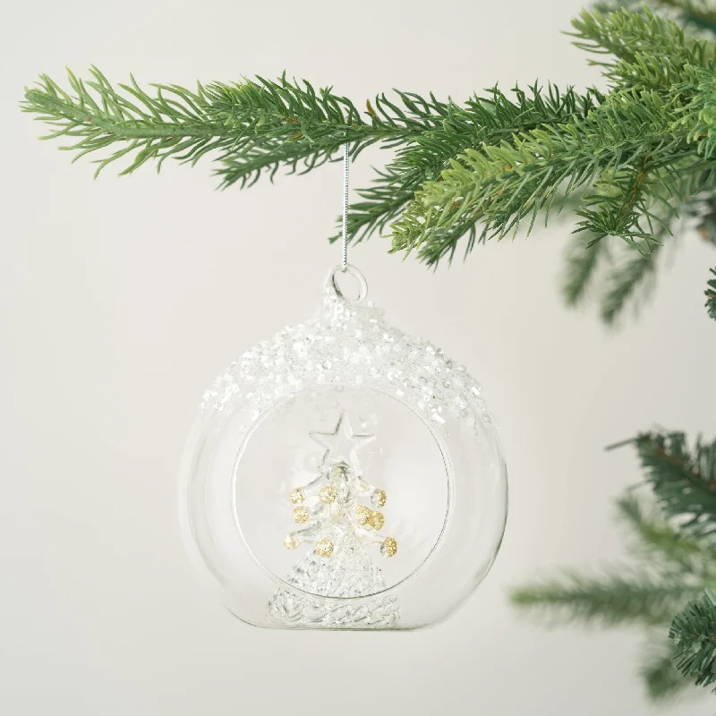 Christmas Wreath Pearl Coated Crystal Ball Ornament with Tree Inside