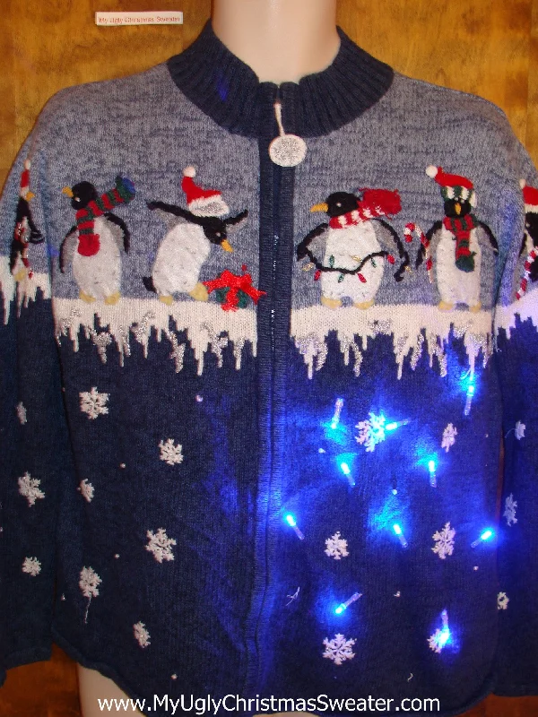 Christmas Midnight Fun Penguin Decorating Party Light Up Ugly Xmas Sweater
