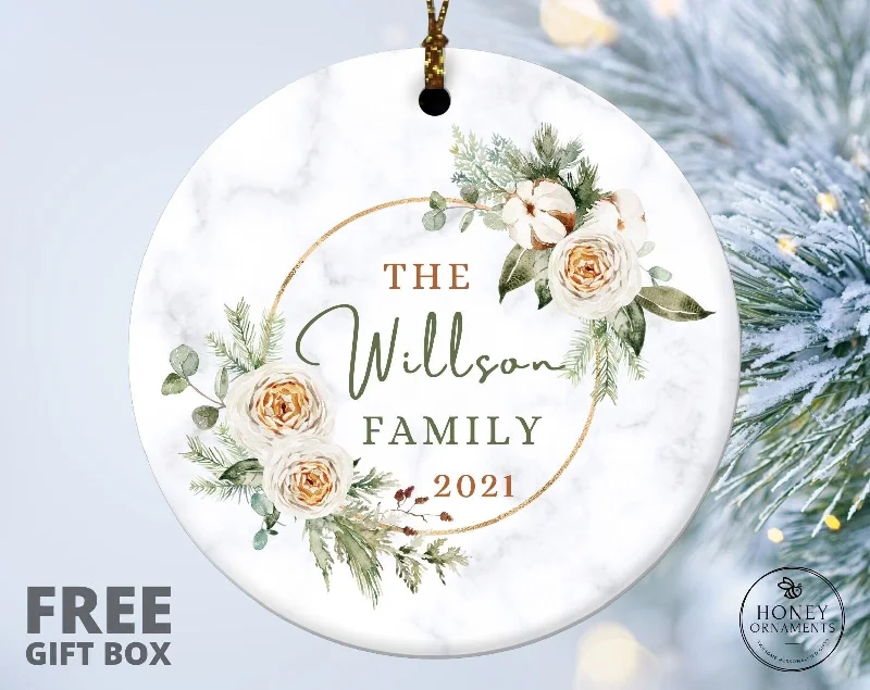 Christmas Sparkly Fairy Lights Personalized Family Christmas Ornaments, 2023 Ceramic Xmas Ornament, Custom Holiday Ornament, Christmas gift, Family Keepsake